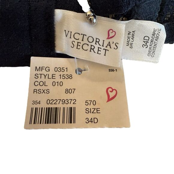 Victoria's Secret Bra‎ 34D Underwire Padded Black Floral Lace Nylon Stretch 1538 - Picture 6 of 9